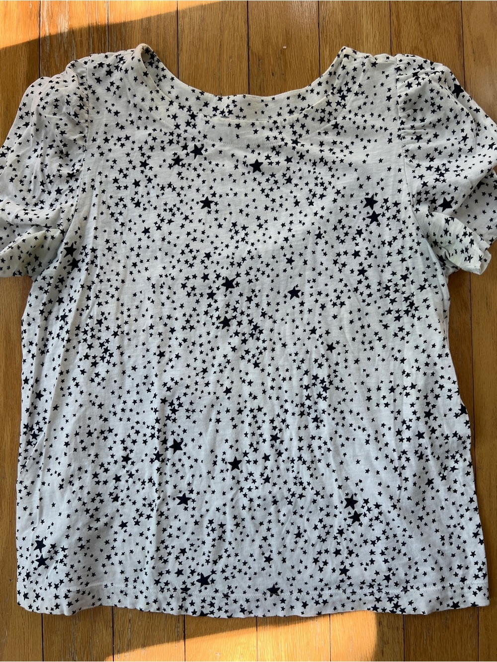 LOFT White Short Sleeve Top with Navy Blue Star Print